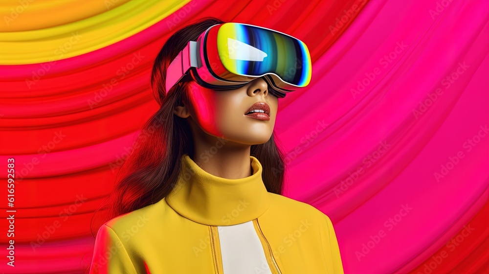 Portrait of a beautiful asian woman wearing virtual reality goggles.Generative Ai Portrait of a beautiful asian woman wearing virtual reality goggles.Generative Ai