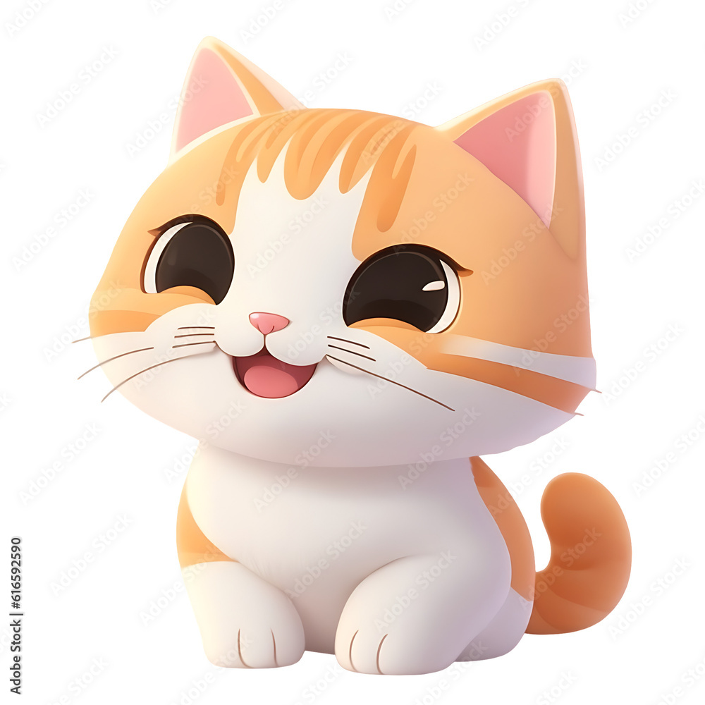 Orange cats have smiling faces, tiny, Cute kittens, and transparent backgrounds, Chibi style.