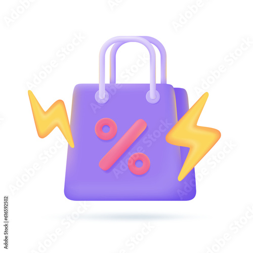 Shopping bags full of vouchers to offer customers special discounts. 3d illustration.