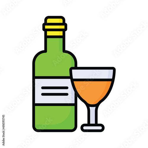 Wine glass with bottle showing vector of alcoholic drink in modern style