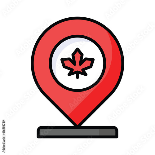 Location pin with maple leaf, icon of canadian location in modern style