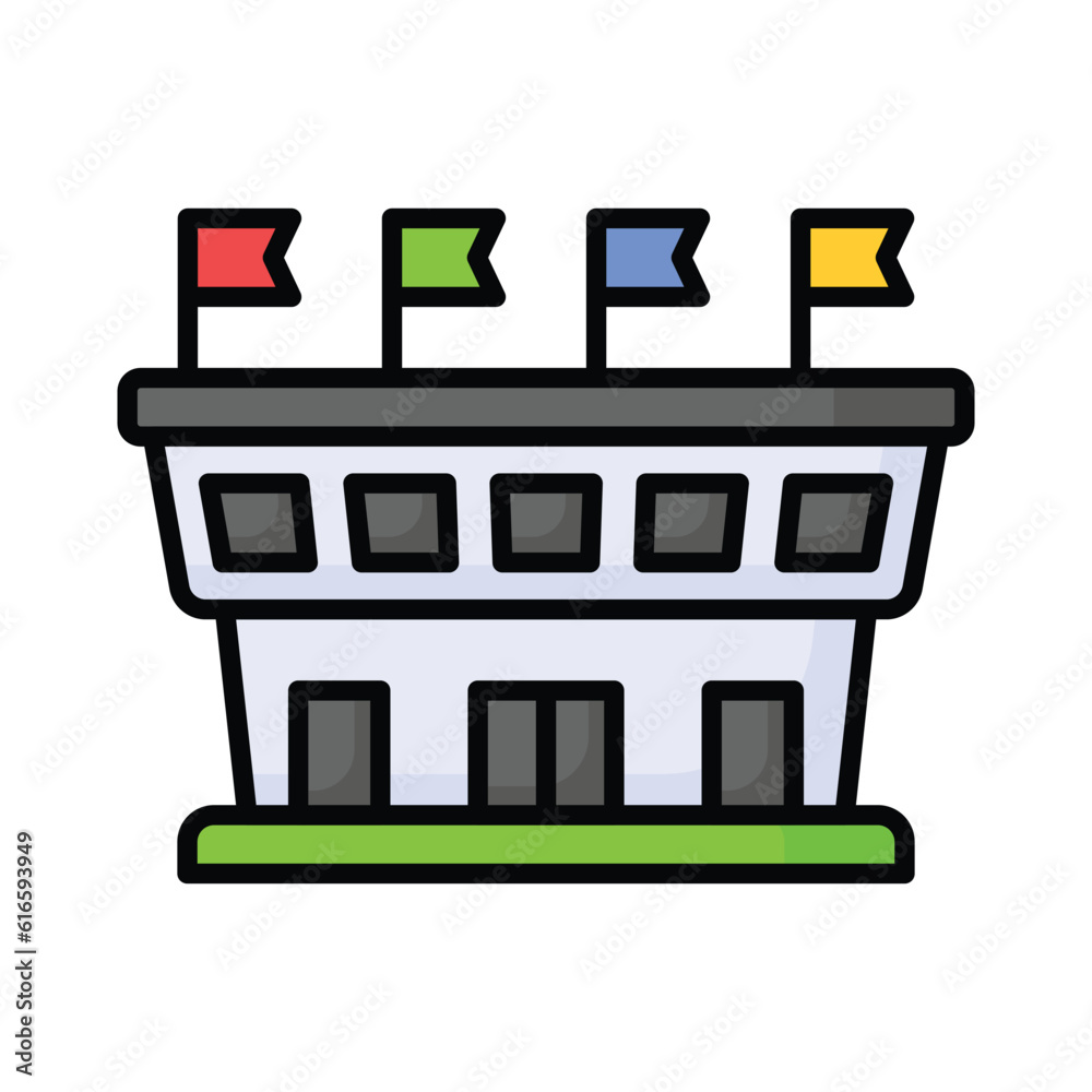 Customizable icon of stadium in editable style, isolated on white background