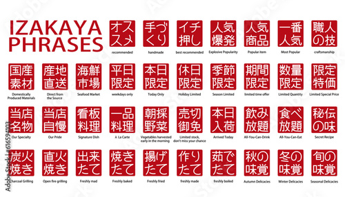 The catchphrases for izakaya menus photo