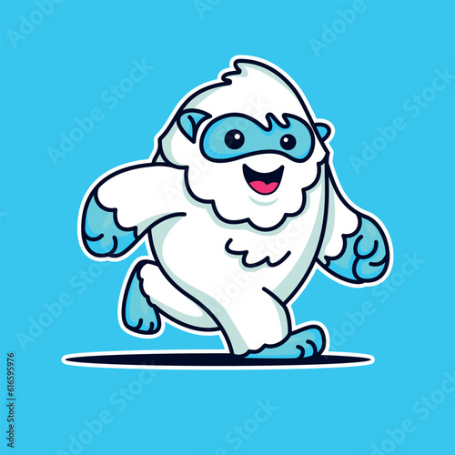 Cute Yeti Cartoon Icon Illustration. Animal Nature Icon Concept Isolated Premium Logo Icon. Flat Cartoon Style.