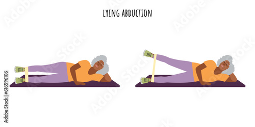 Senior active woman doing lying abduction exercise