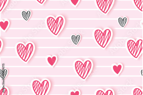 Cute heart sticker love Valentine doodle pattern