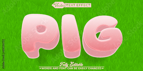 Cartoon Pink Pig Vector Editable Text Effect Template