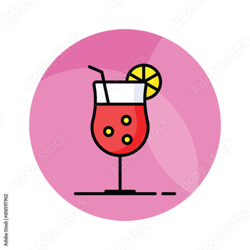 A glass of fresh drink with piece of lemon showing concept icon of cocktail