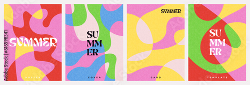 Creative concept of summer bright and juicy cards set. Modern abstract art design with liquid shapes with overlay effect. Templates for celebration, ads, branding, banner, cover, label, poster, sales © Tanya
