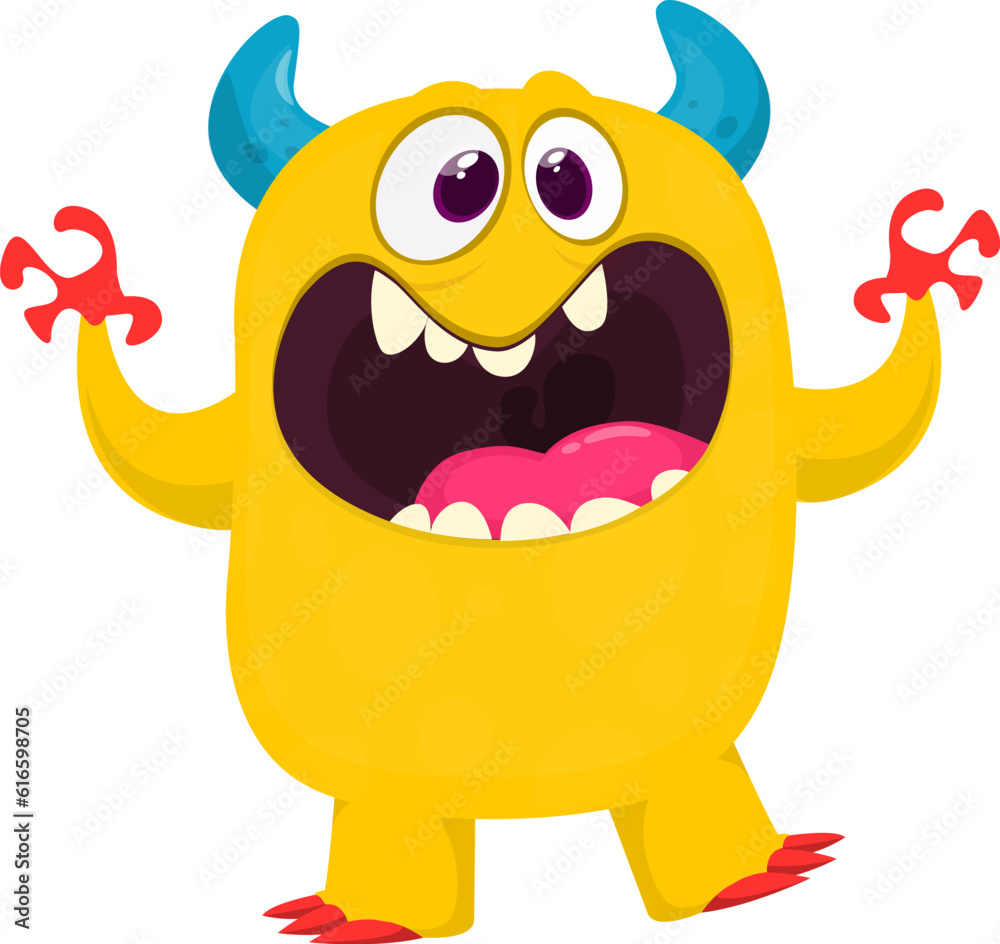 Happy cartoon monster waving hands. Halloween vector illustration. Great for package or party decoration Happy cartoon monster waving hands. Halloween vector illustration. Great for package or party decoration
