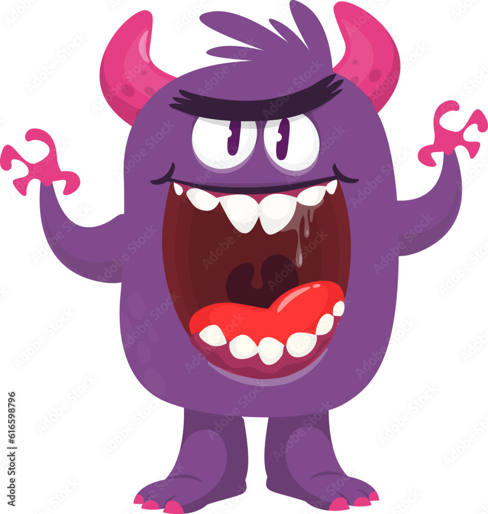 Happy cartoon monster waving hands. Halloween vector illustration. Great for package or party decoration Happy cartoon monster waving hands. Halloween vector illustration. Great for package or party decoration