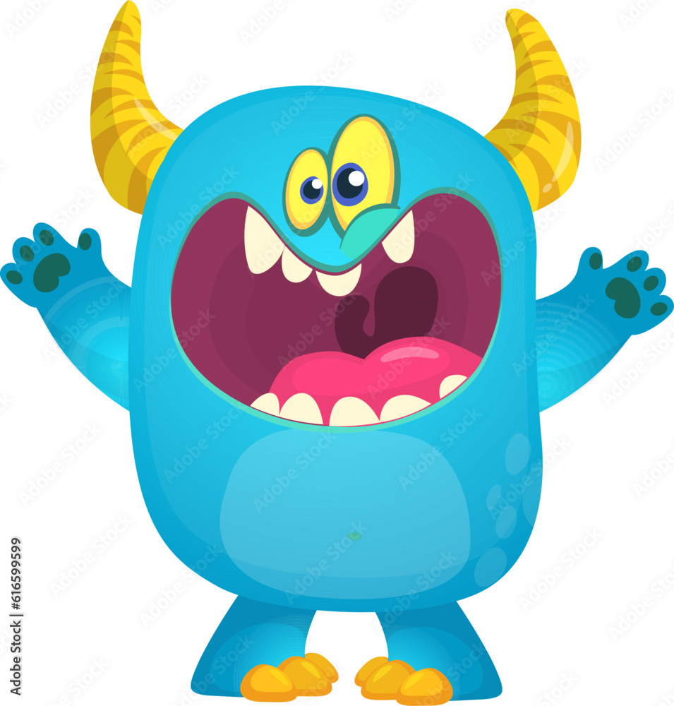 Fototapeta premium Cute yeti snowman cartoon waving hands. Halloween vector illustration. Great for package or party decoration
