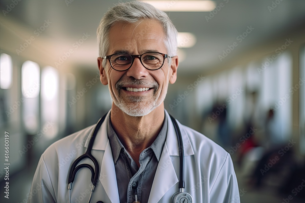A happy doctor in a hospital. Generative AI A happy doctor in a hospital. Generative AI