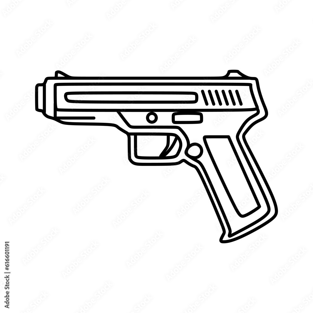 Pistol icon in outline mode. Vector illustration of shooting sport equipment in trendy style. Editable graphic resources for many purposes.