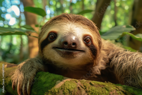Sloth in a summer forest, Generative AI