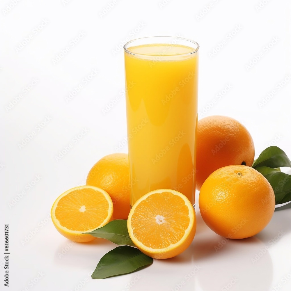 a glass of orange juice and oranges isolated on the white background generative AI a glass of orange juice and oranges isolated on the white background generative AI