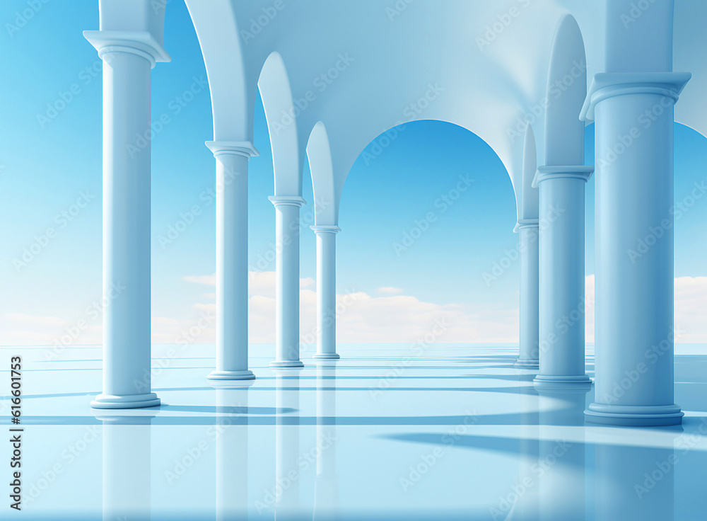 Beautiful airy widescreen minimalistic white and light blue architectural background