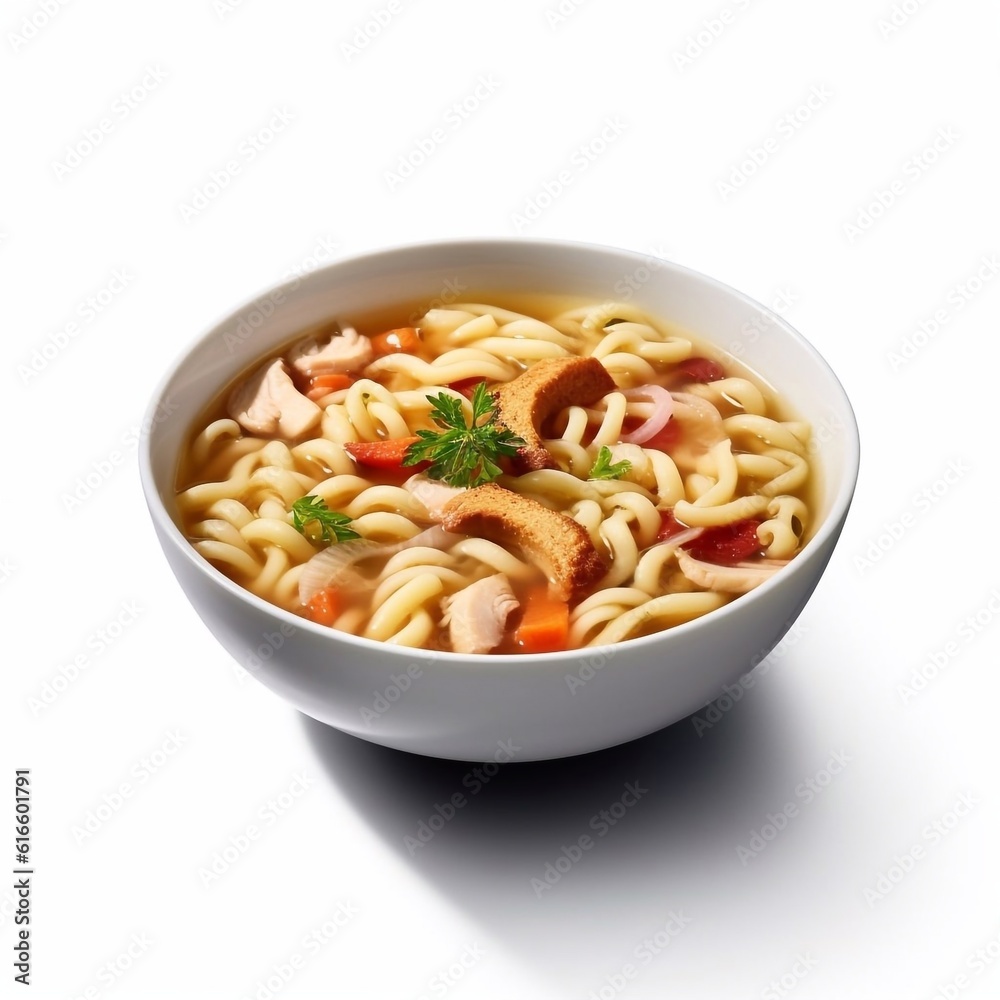 bowl of noodles isolated on the white background generative AI