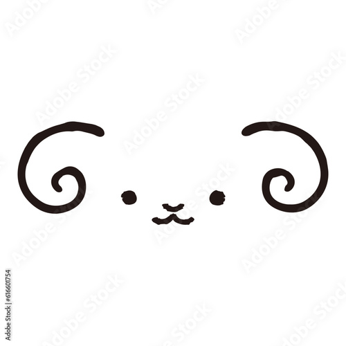 シンプルでかわいい羊の顔（正面）白黒