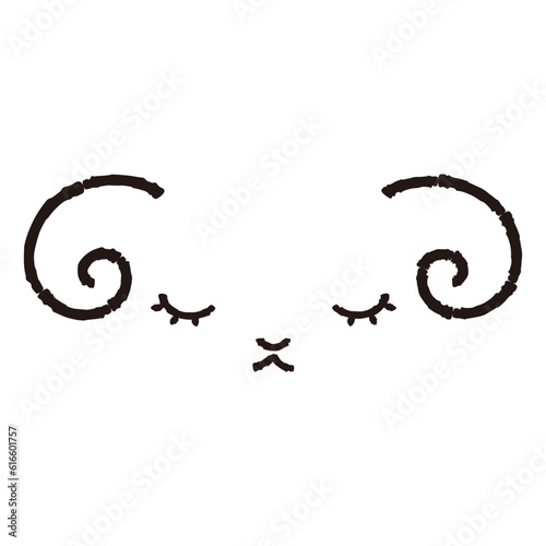 シンプルでかわいい眠る羊の顔（正面）白黒
