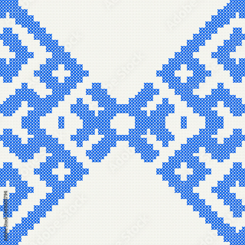 Traditional Ethnic Embroidery Pattern - 100% seamless - Blue Slavic Ethnic Borders - Eastern European Repeatable Cross Stitch Design