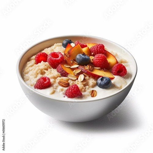 bowl of muesli with berries isolated on the white background generative AI