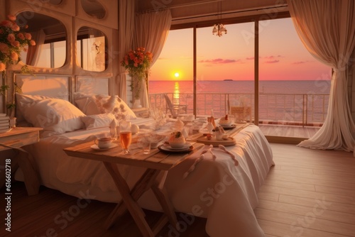 Honeymoon Suite tropicana beach with 180 angle sea view (AI generative)
