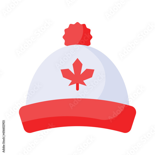 Maple leaf on hat showing concept vector of canadian cultural hat, customizable icon
