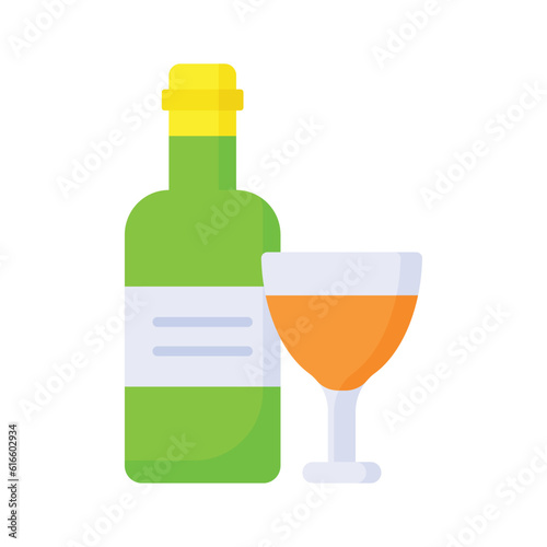 Wine glass with bottle showing vector of alcoholic drink in modern style