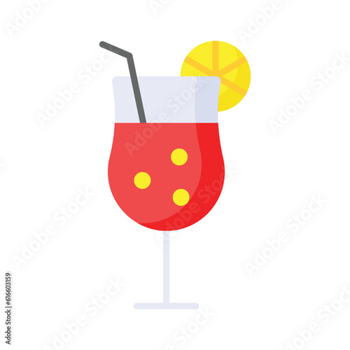 A glass of fresh drink with piece of lemon showing concept icon of cocktail