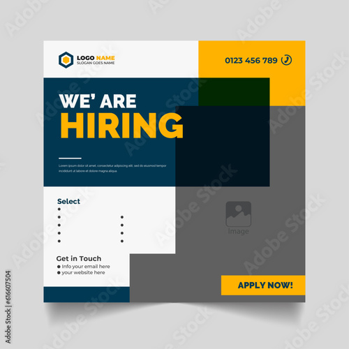 Corporate We are hiring job vacancy social media post design template, We are hiring job vacancy square web banner design