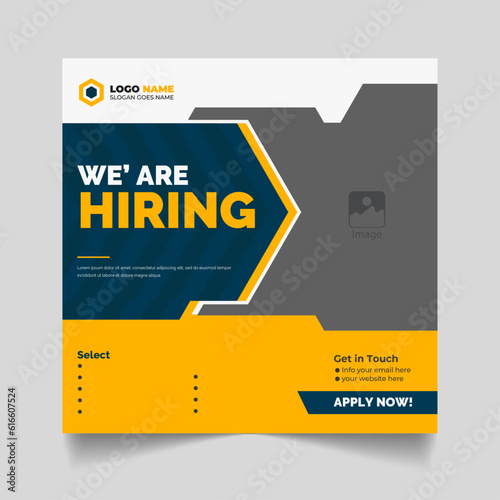Corporate We are hiring job vacancy social media post design template, We are hiring job vacancy square web banner design