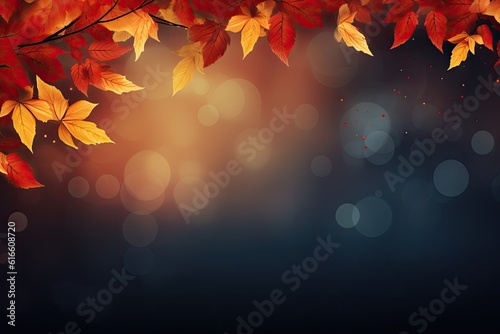 Shiny autumn leaves banner background created using generative Ai tools