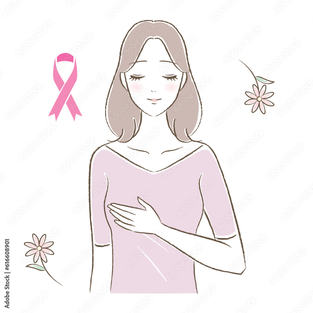 ピンクリボン 乳がん検診と女性イラスト Stock Vector | Adobe Stock