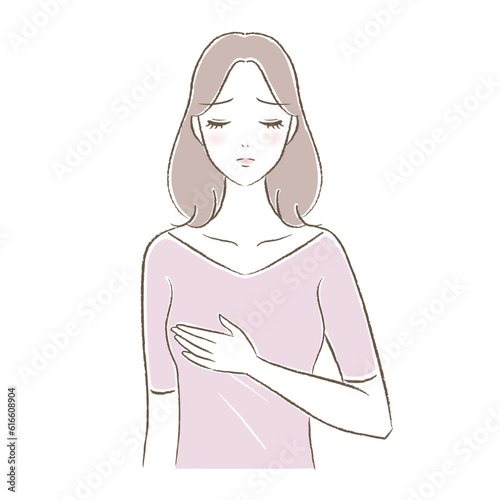 乳がん・乳腺炎・母乳などバストのトラブルに悩む女性のイラスト