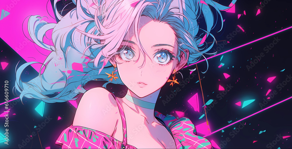 Obraz premium hand drawn cartoon anime cool swimsuit girl illustration in summer