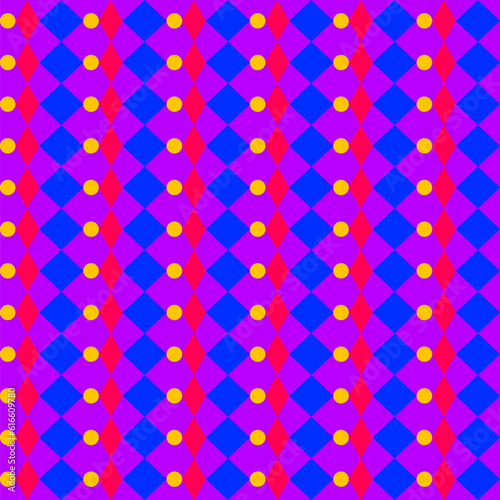 clown seamless pattern. Circus background with with blue, red and rhombus. Clown, joker or jester masquerade ornament. Vector flat illustration.