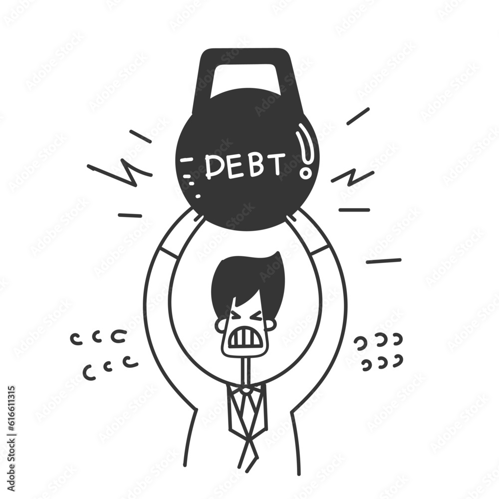 hand drawn doodle The businessman carries a very heavy burden of debt hand drawn doodle The businessman carries a very heavy burden of debt