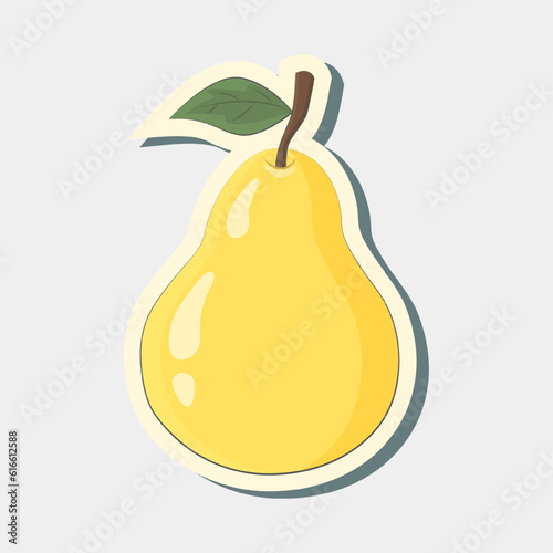 Vector yellow pear sticker. Isolated vector sticker, color drawing symbol.