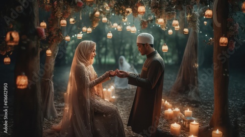 Just married muslim couple posing