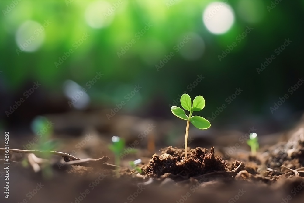 Young plant growing in sunlight, generative ai Young plant growing in sunlight, generative ai