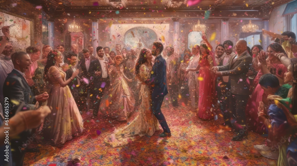 Cute happy wedding couple against defocused lights Cute happy wedding couple against defocused lights