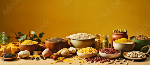 various bowls bowls and other food ingredients on a table Generated by AI