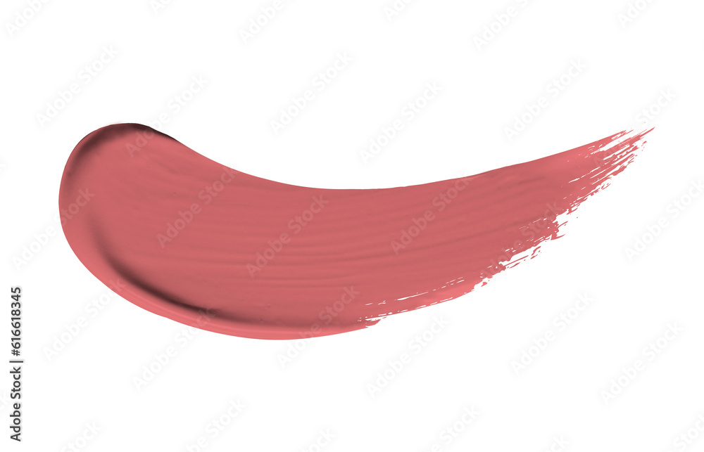 Matte Pink liquid Lipstick smear smudge isolated on white background. matte pink color brush stroke close up. Makeup cream texture background
