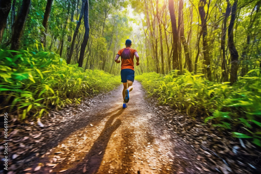 Fototapeta premium person running in the forest generative AI