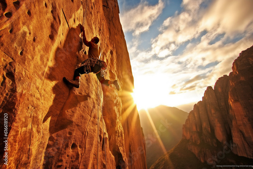 rock climber at sunset generative AI