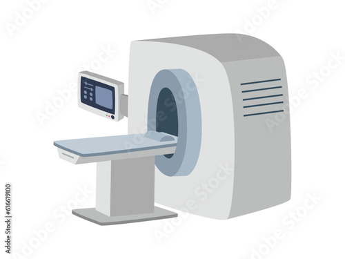 CT scanner or MRI scanner clipart cartoon style. Computed tomography scanner, Magnetic Resonance Imaging flat vector illustration hand drawn doodle style. Hospital and medical equipment concept