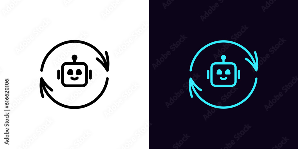 Outline bot update icon, with editable stroke. Update arrows with AI ...