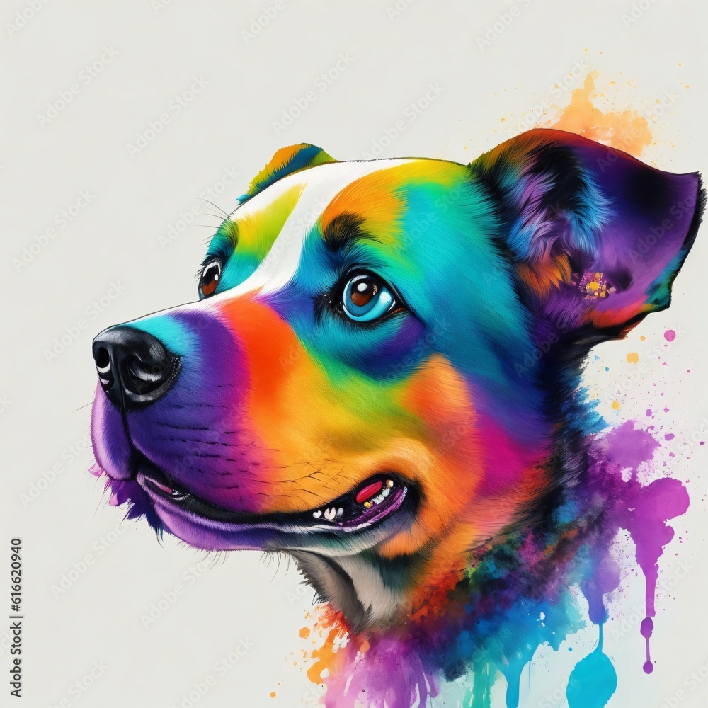 Portrait of a rottweiler dog, colorful inksplash art