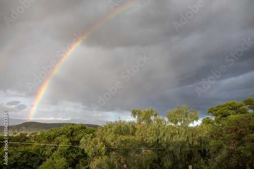 Fototapeta Naklejka Na Ścianę i Meble -  Regenbogen am Tag in Bolivien mit Wald 